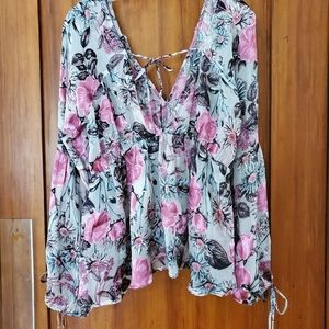 For Love and Lemons Floral Silk Blouse, size XS